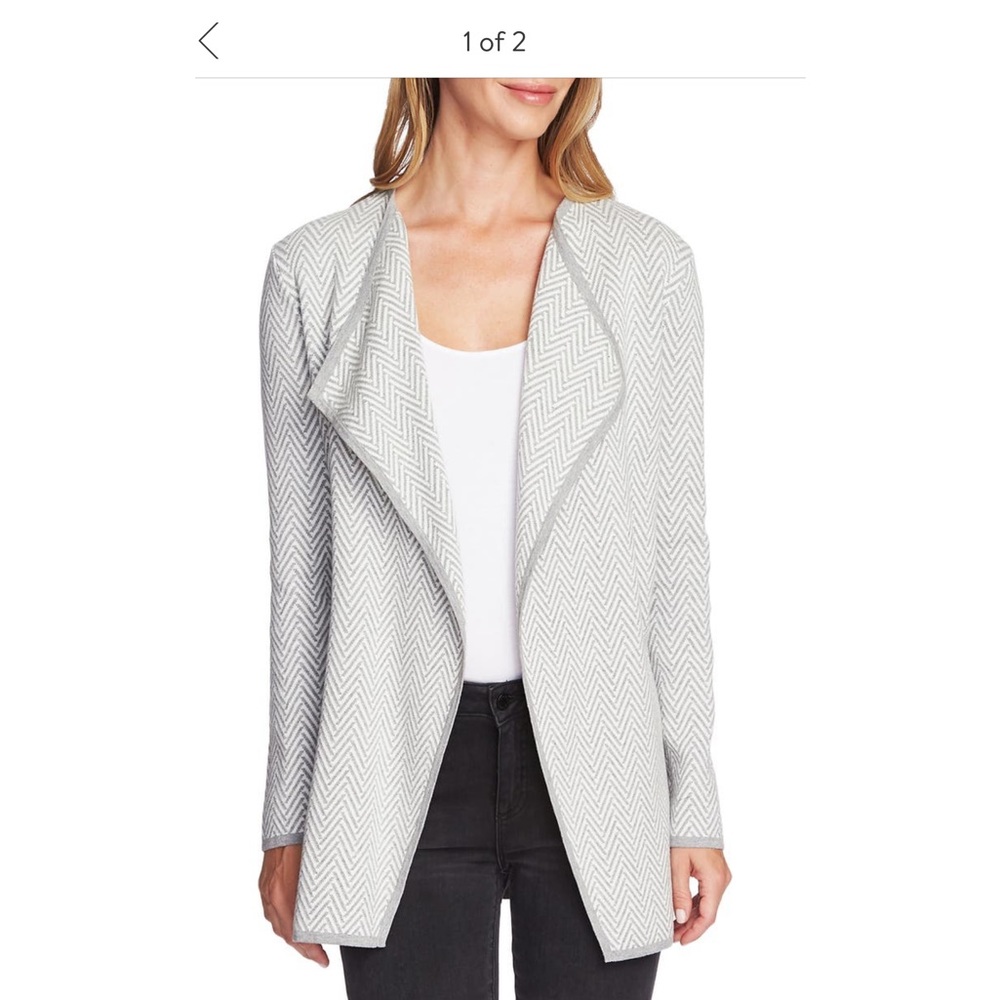 Vince Camuto Herringbone Cardigan in Light Gray (S)